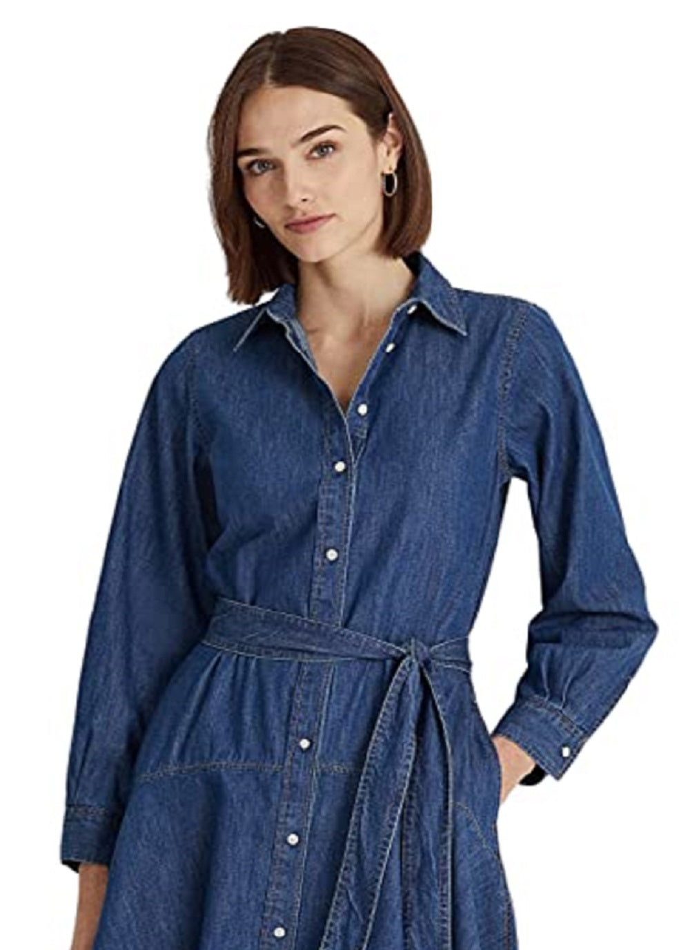 Blue Belted Denim Shirtdress Size 10 D503