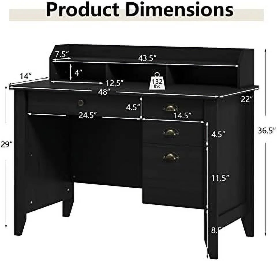 Brown Computer Desk with 4 Drawers and Hutch B59090