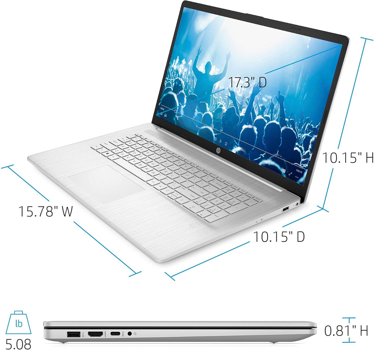 17.3" FHD IPS Laptop, AMD 6-Core Ryzen 5 5500U, 8GB RAM, 512GB SSD Z243044