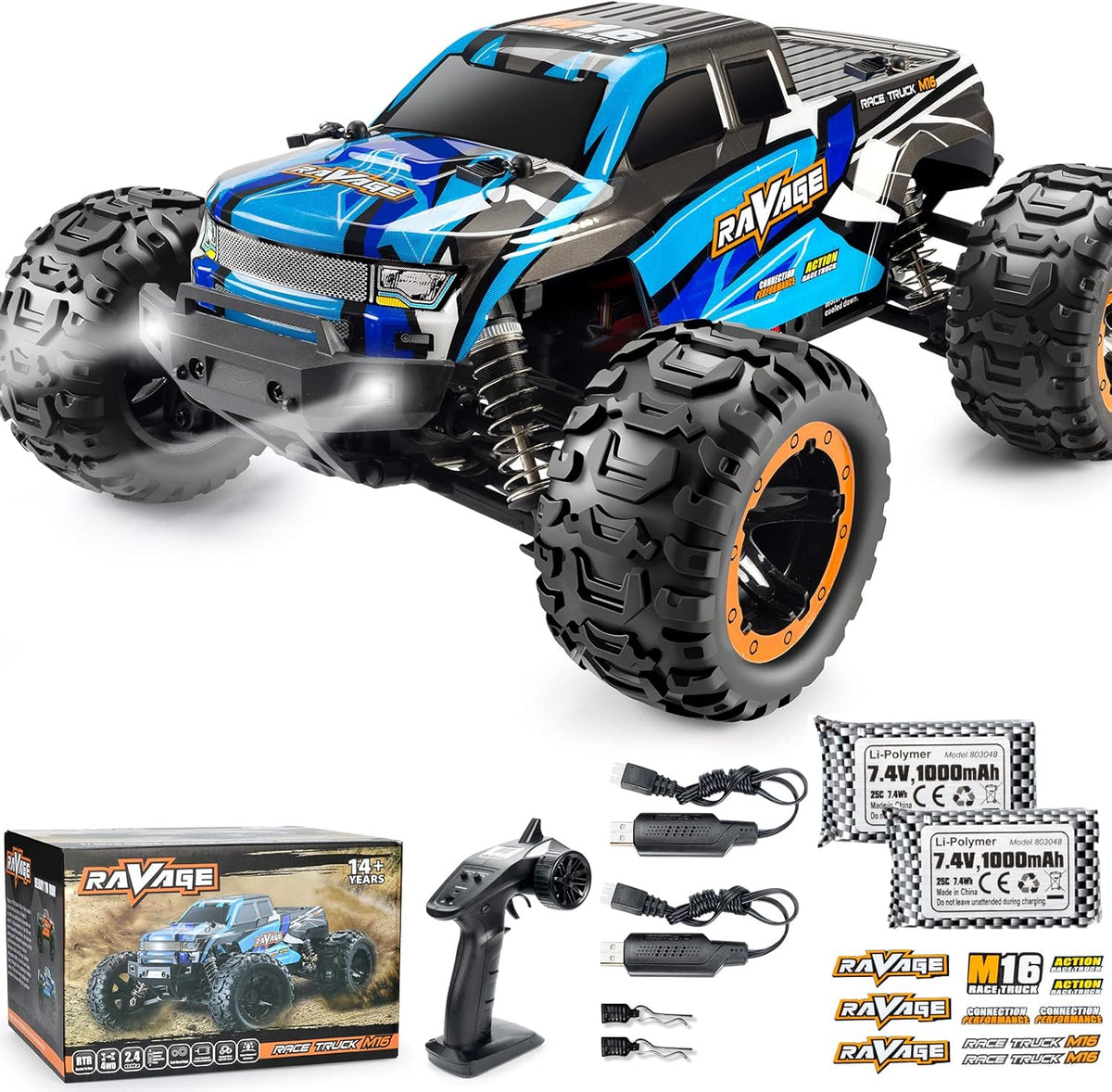 RC Cars 40km/h with 2 Rechargeable Batteries Remote Control Car 4WD Off Road Waterproof X911