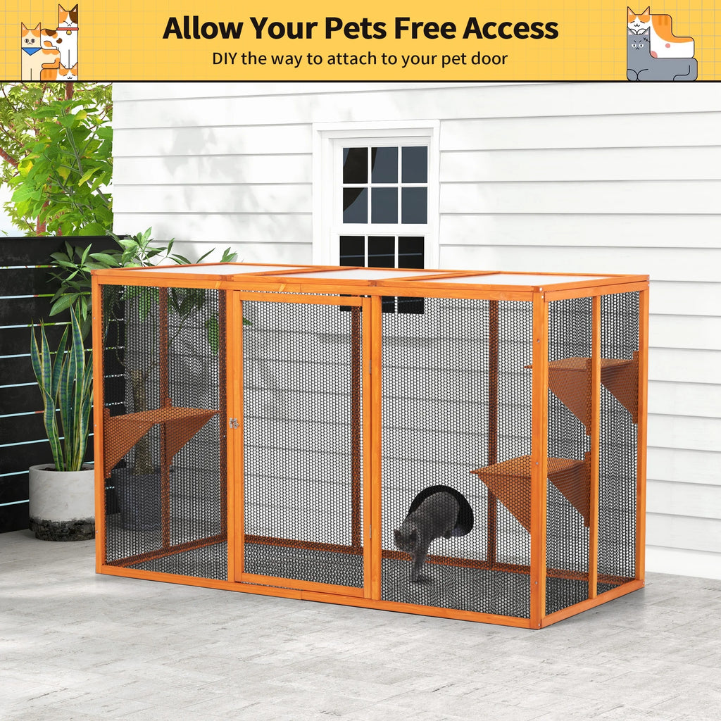 Wood Outdoor Cat House with Platforms J104