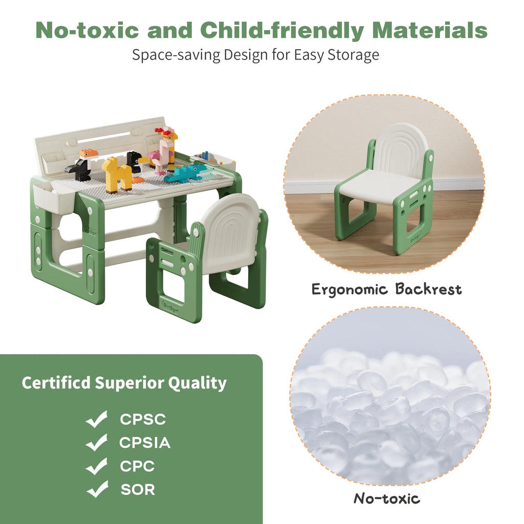Green 3 in 1 Kids Table and Chair Set with Storage E50729