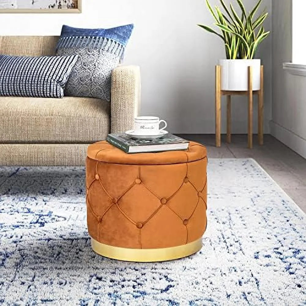 Blue Velvet Round Ottoman with Removable Top X689757