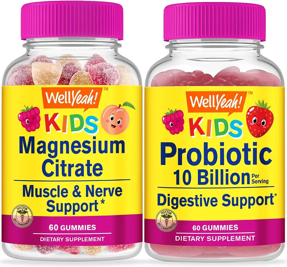 Magnesium Citrate Kids Probiotics 10B Gummies Bundle Chewable Gluten Free GMO Free Vitamin Supplement P299