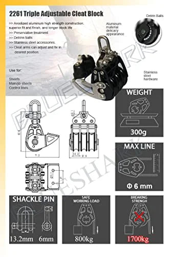 38mm Fixed Triple Adjustable Cam Aluminum Sailing Block U5993