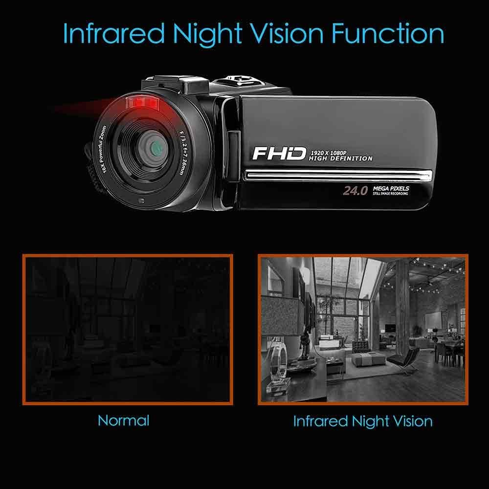 FHD 1080P 30FPS 24MP 16X Digital Zoom 3 Inch Touch Screen Video Camera Camcorder with Remote Control and Tripod K983