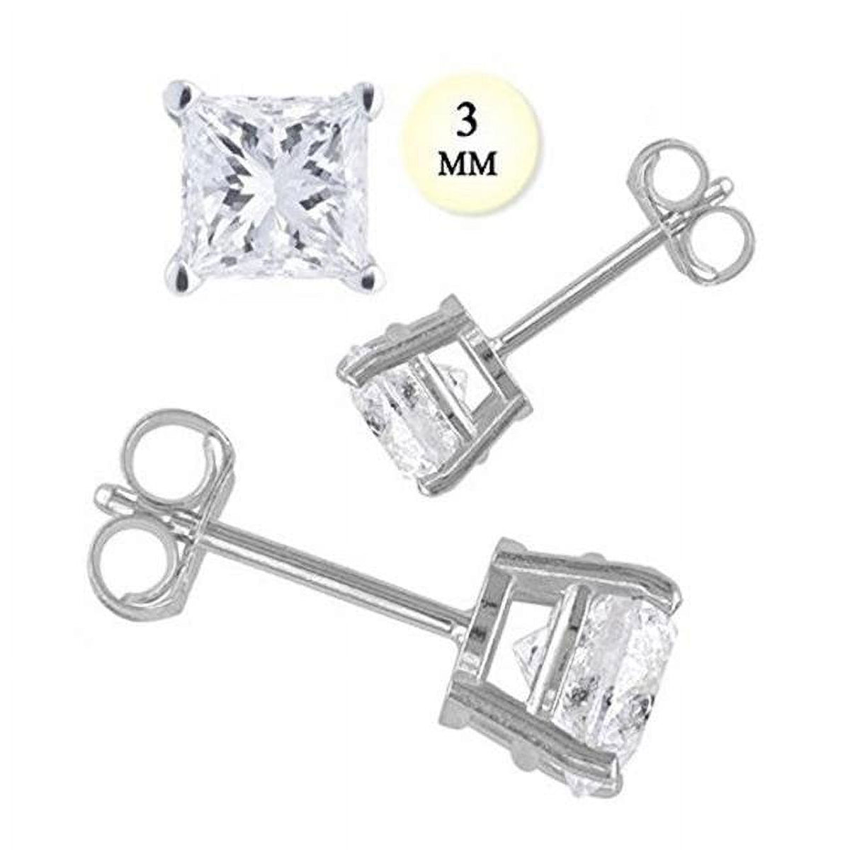 14K White Gold Stud Earring with Princess Cut Simulated Diamond T88635
