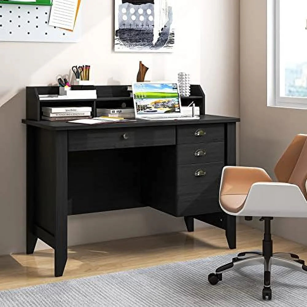 Brown Computer Desk with 4 Drawers and Hutch B59090