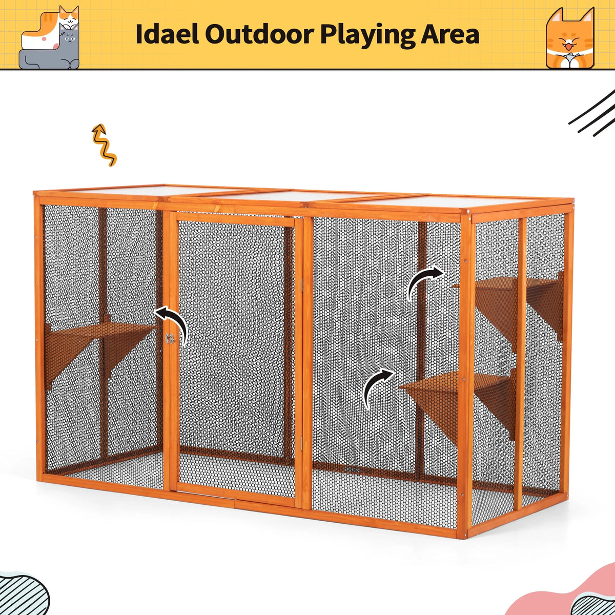 Wood Outdoor Cat House with Platforms J104