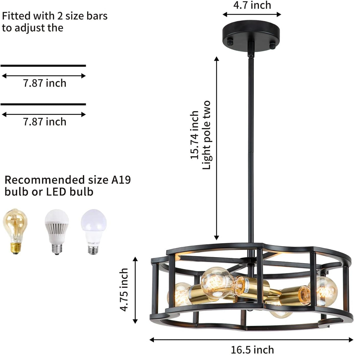 4-Light Black Drum Ceiling Chandelier I401791