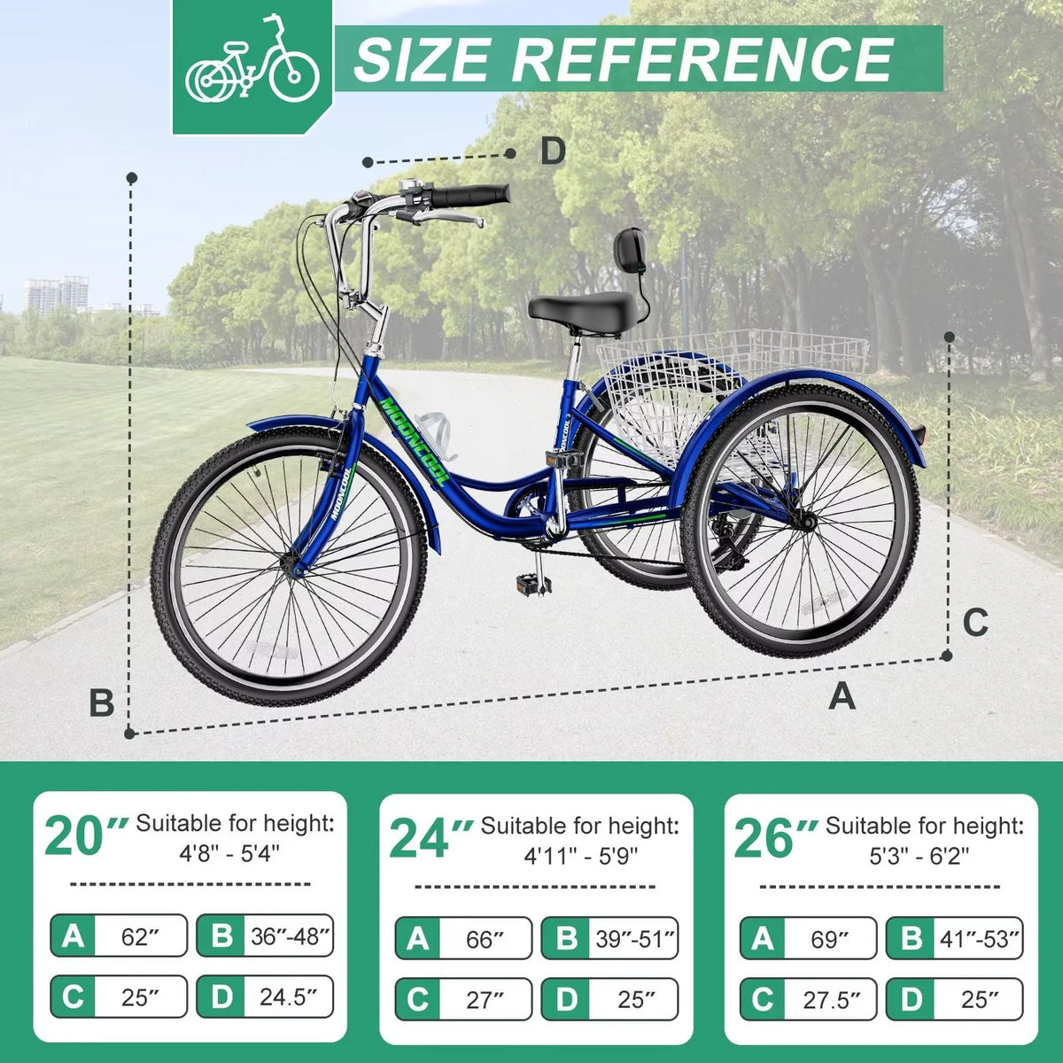26 Big 3 Wheels Adult Tricycle with Large Basket & Bell S322934