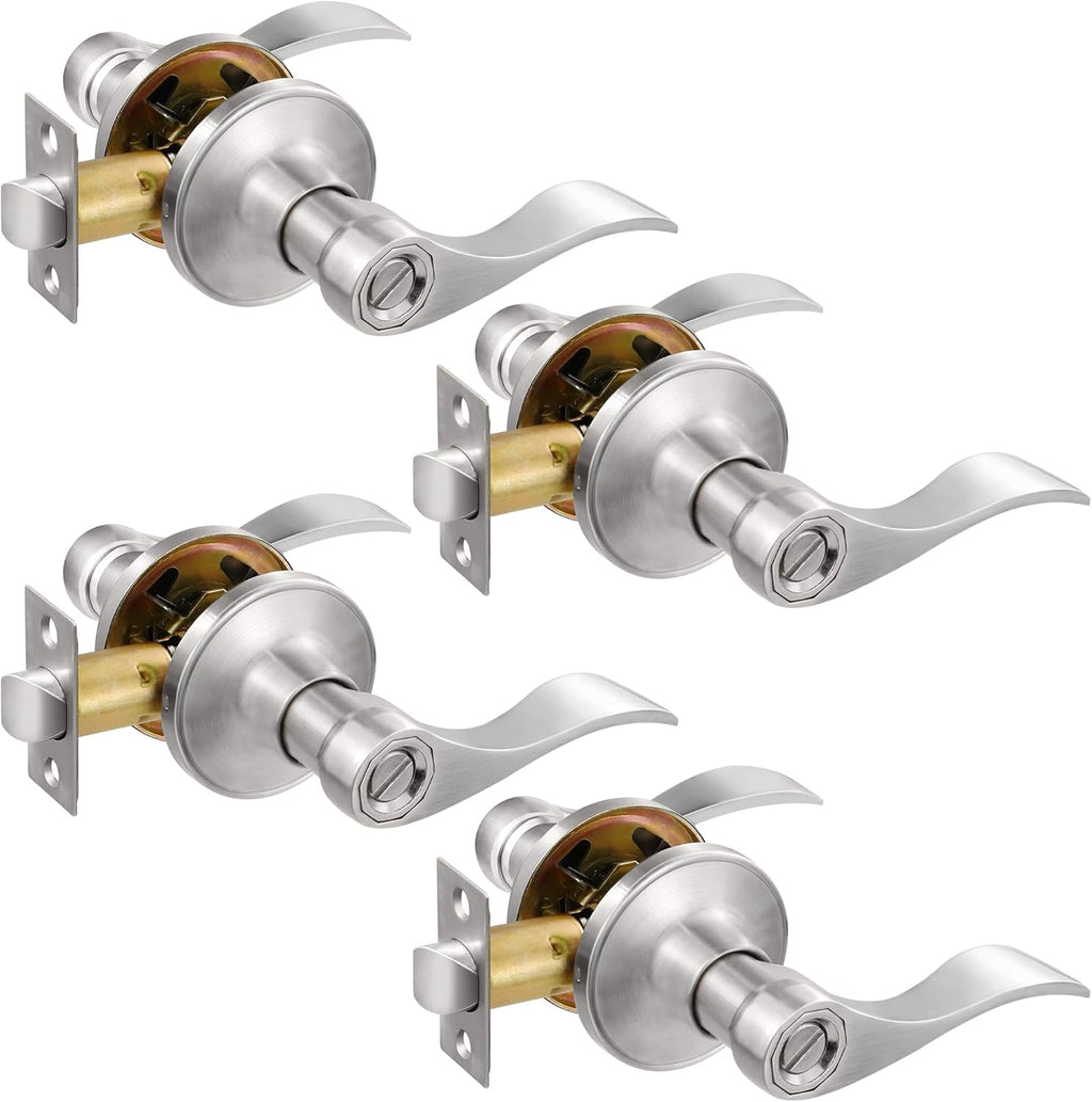 Satin Nickel Privacy Door Lever Handle, Set of 4 Y4389