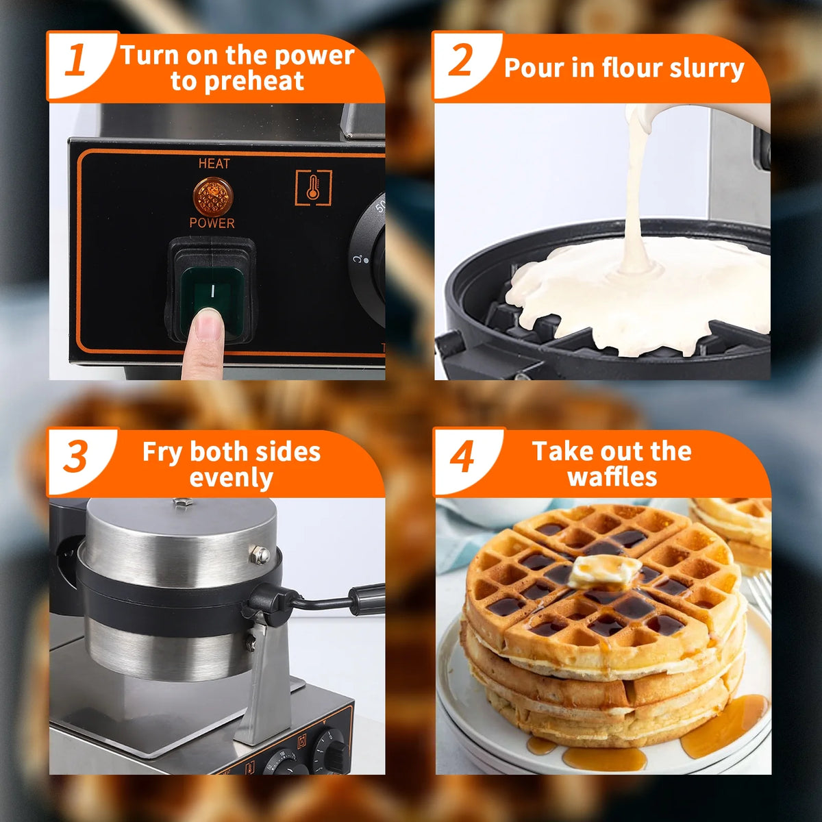 1200w Non-Stick Waffle Maker with Detachable Drip Tray P635