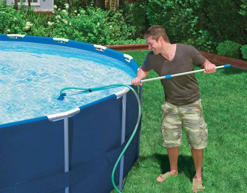 Round Swimming Pool Kit with Vacuum Skimmer, Pole, and Cover Tarp J23343