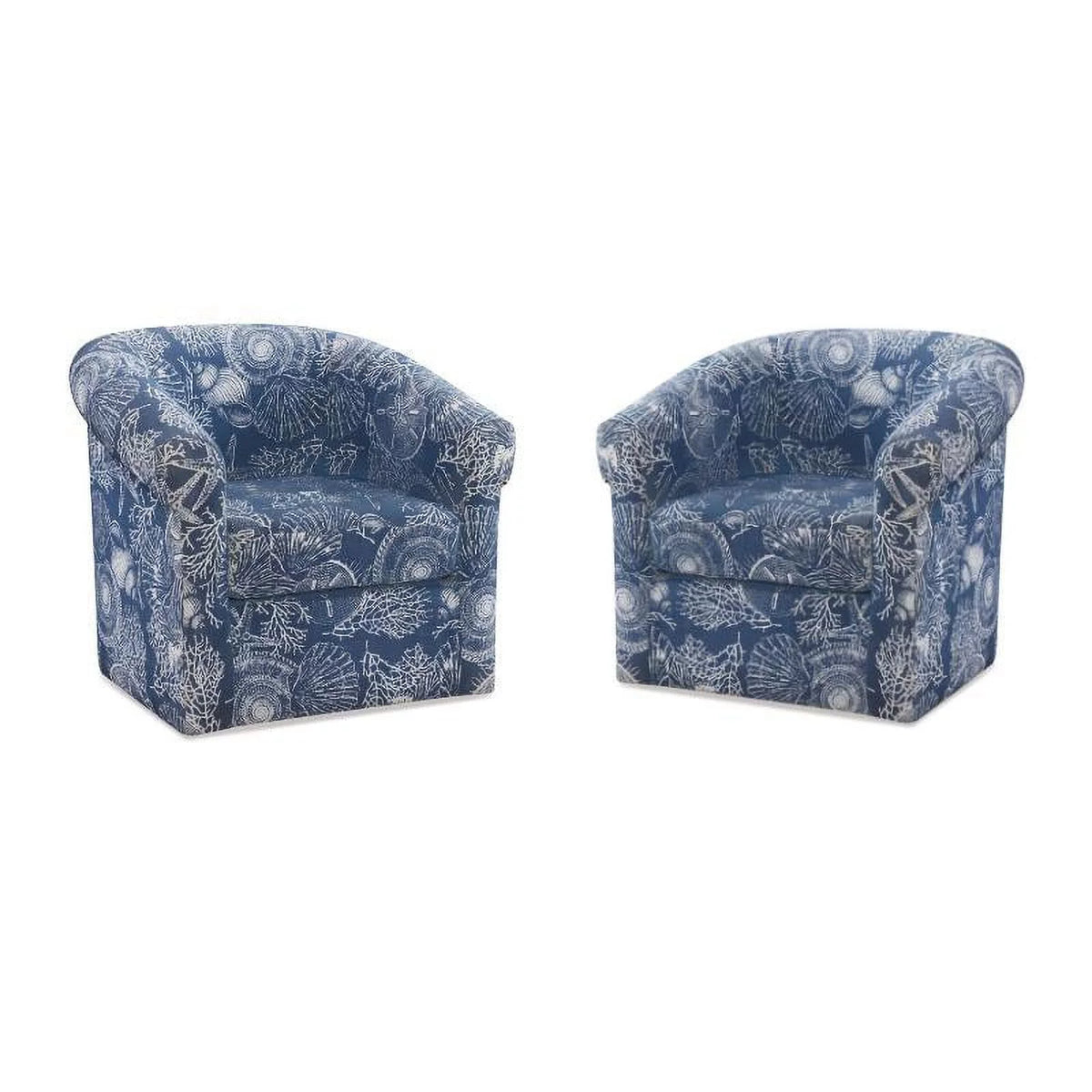 2 Piece Blue Wood Upholstered Club Chair Set Y8249