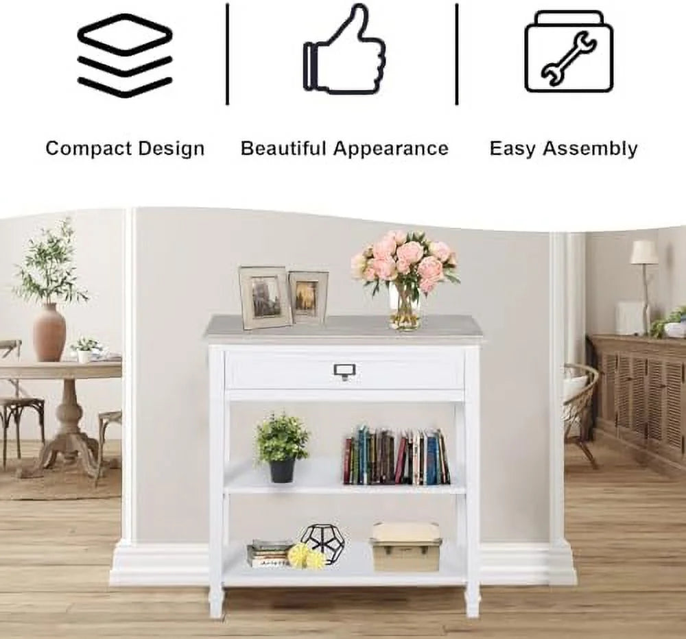 Skinny Console Table with Drawer and Shelves Grey Z704908