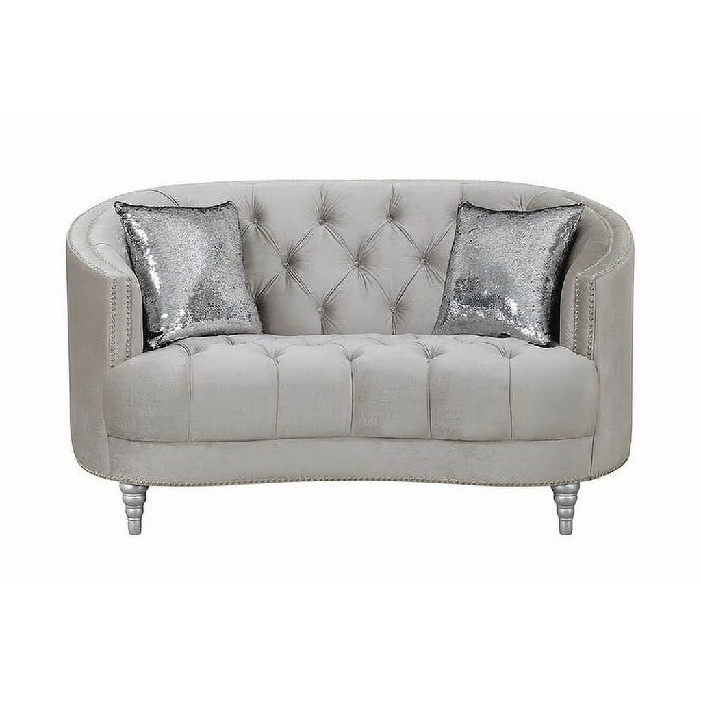 Grey and Silver Tufted Sloped Arm Loveseat R906