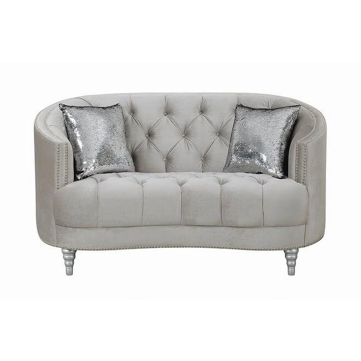 Grey and Silver Tufted Sloped Arm Loveseat R906
