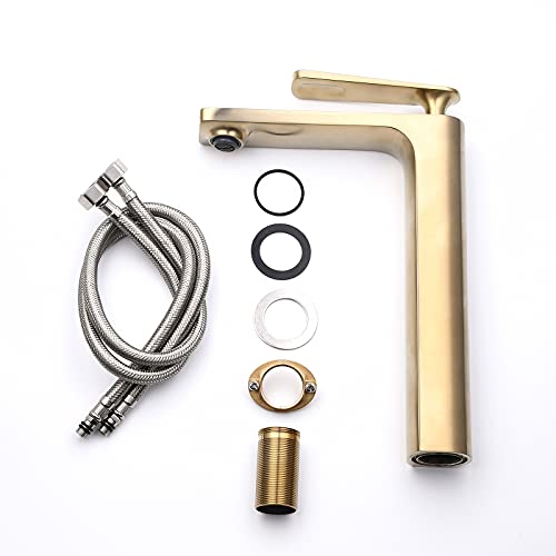 Brushed Gold Vessel Sink Faucet and Drain Combo R6205