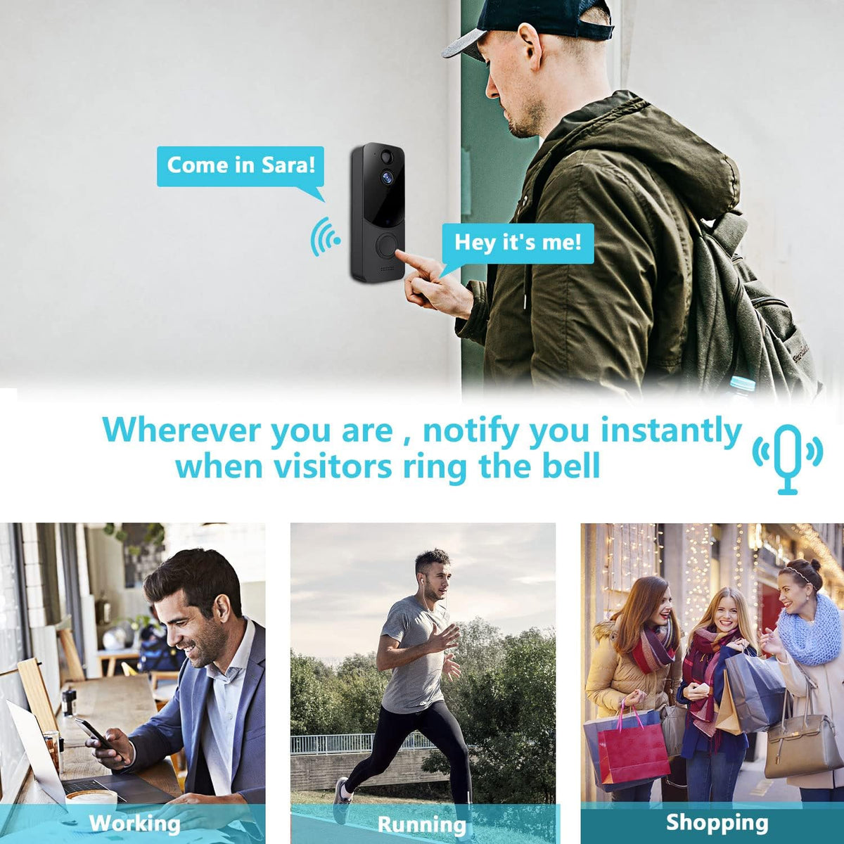 Wireless WiFi Video Doorbell Camera with 2-Way Audio, Night Vision, IP65 Waterproof X580833