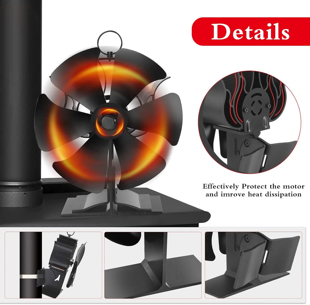 6 Blades Heat Powered Stove Fan with Thermometer Strip, Pack of 2 X8699