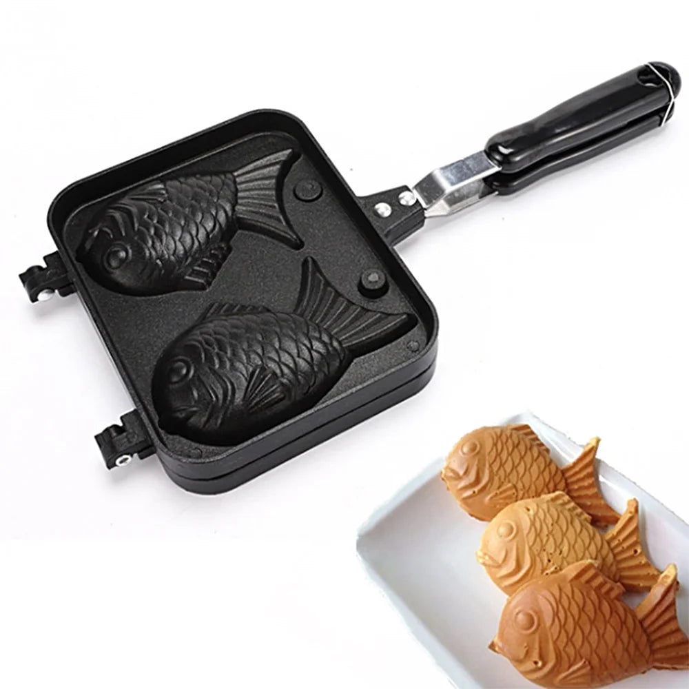 Fish-shaped Waffle Maker Mold, Aluminum Alloy Non-stick Handle Waffle Iron K156398