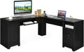 Brown L-Shaped Corner Computer Desk with Drawers and Storage Cabinet C31429