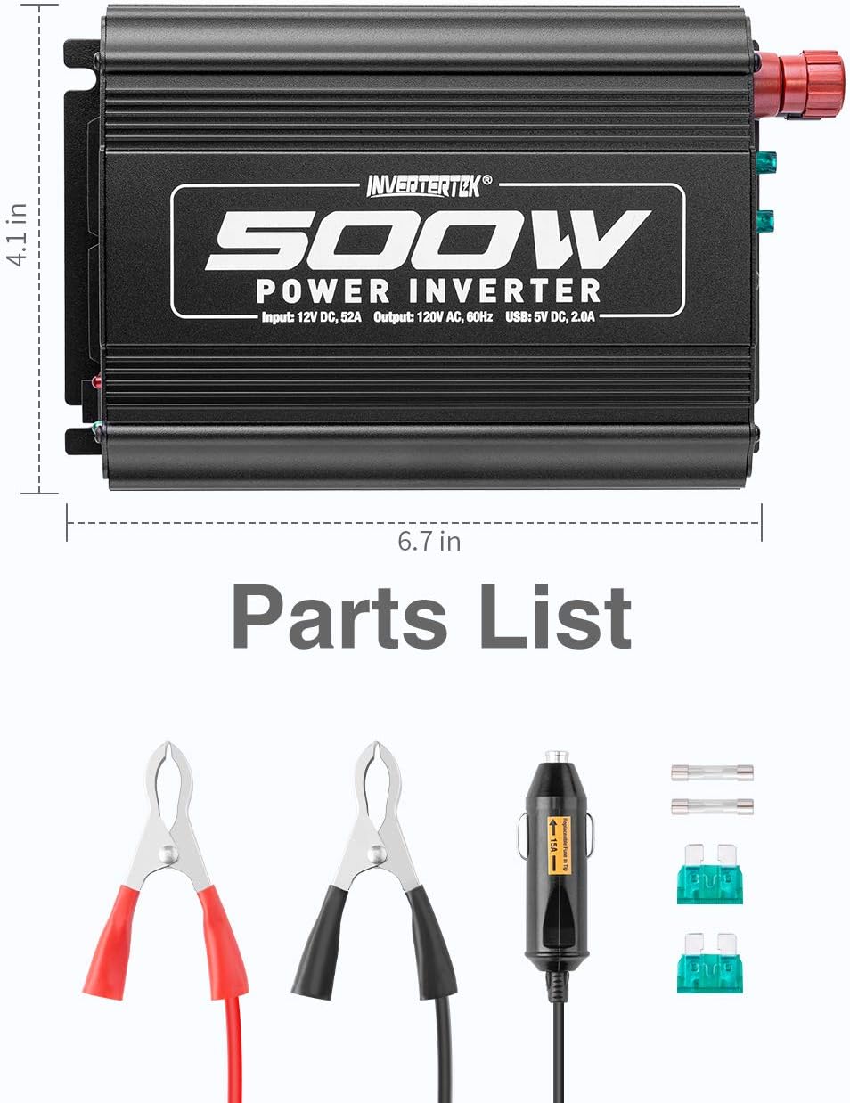 750W Power Inverter DC 12V to 110V AC Car Adapter with 2A USB Charger and 2 AC Outlets N515