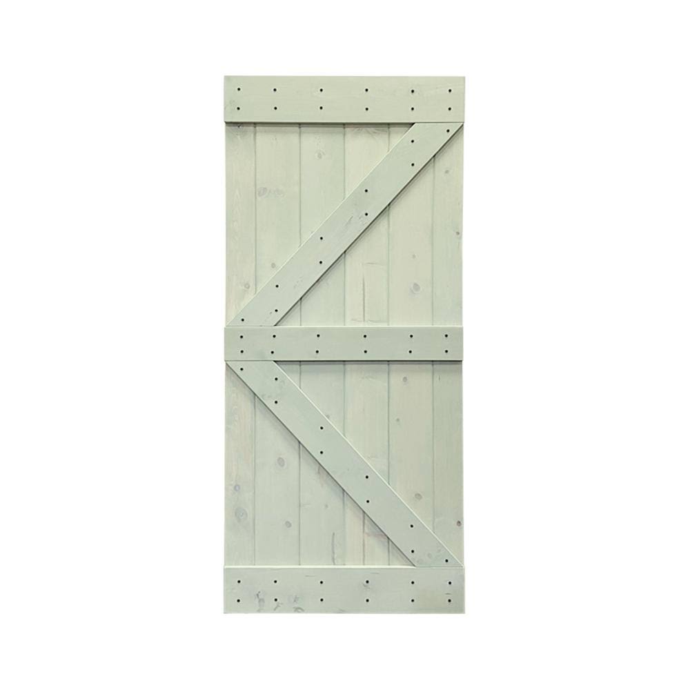 Sage Green Stained Solid Pine Wood Interior Sliding Barn Door Slab P534336
