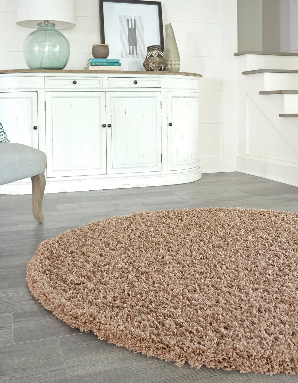 5 Ft Round Sandy Brown Shag Rug I186573