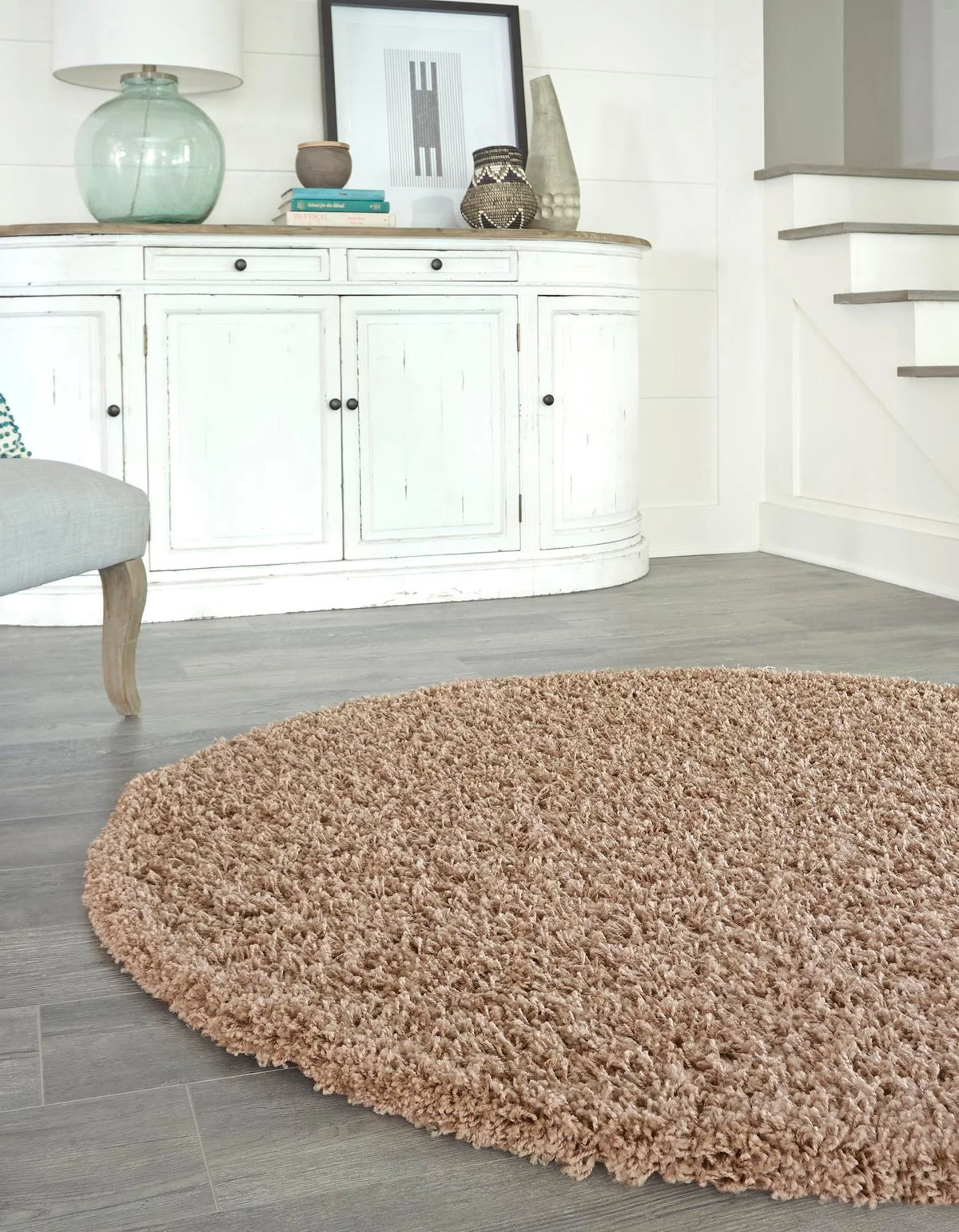 5 Ft Round Sandy Brown Shag Rug I186573