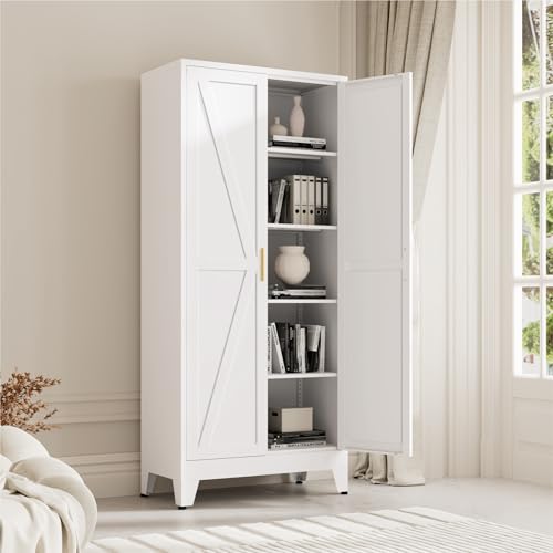 71" Metal Pantry Cabinet with 2 Doors and 4 Adjustable Shelves A3097