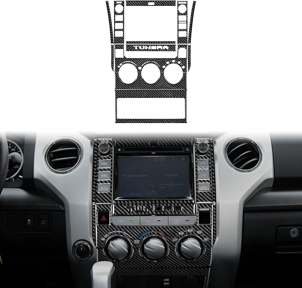 Carbon Fiber Center Control Navigation Screen Panel Sticker for Toyota Tundra 2014-2021 (Type B - 2knobs, Black) Pack of 2 S2388