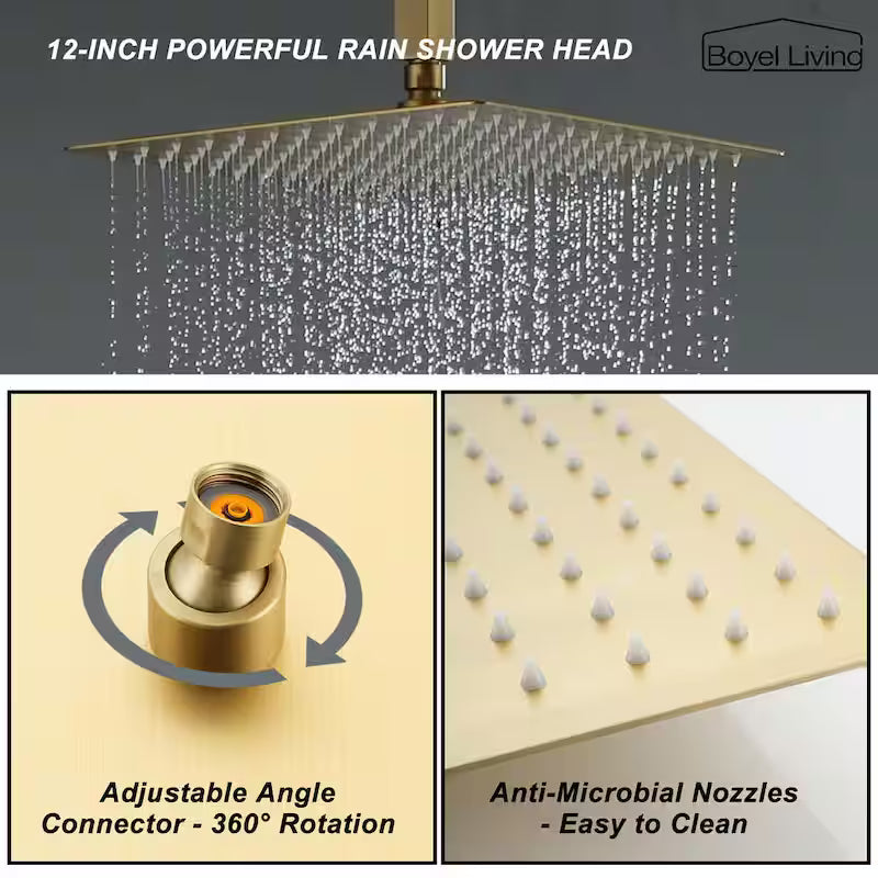 12 in. Ceiling Mount Dual Shower Heads with Pressure Balance Valve in Brushed Gold C152