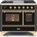 Glossy Black Dual Fuel Propane Gas Range with Brass Trim H5794