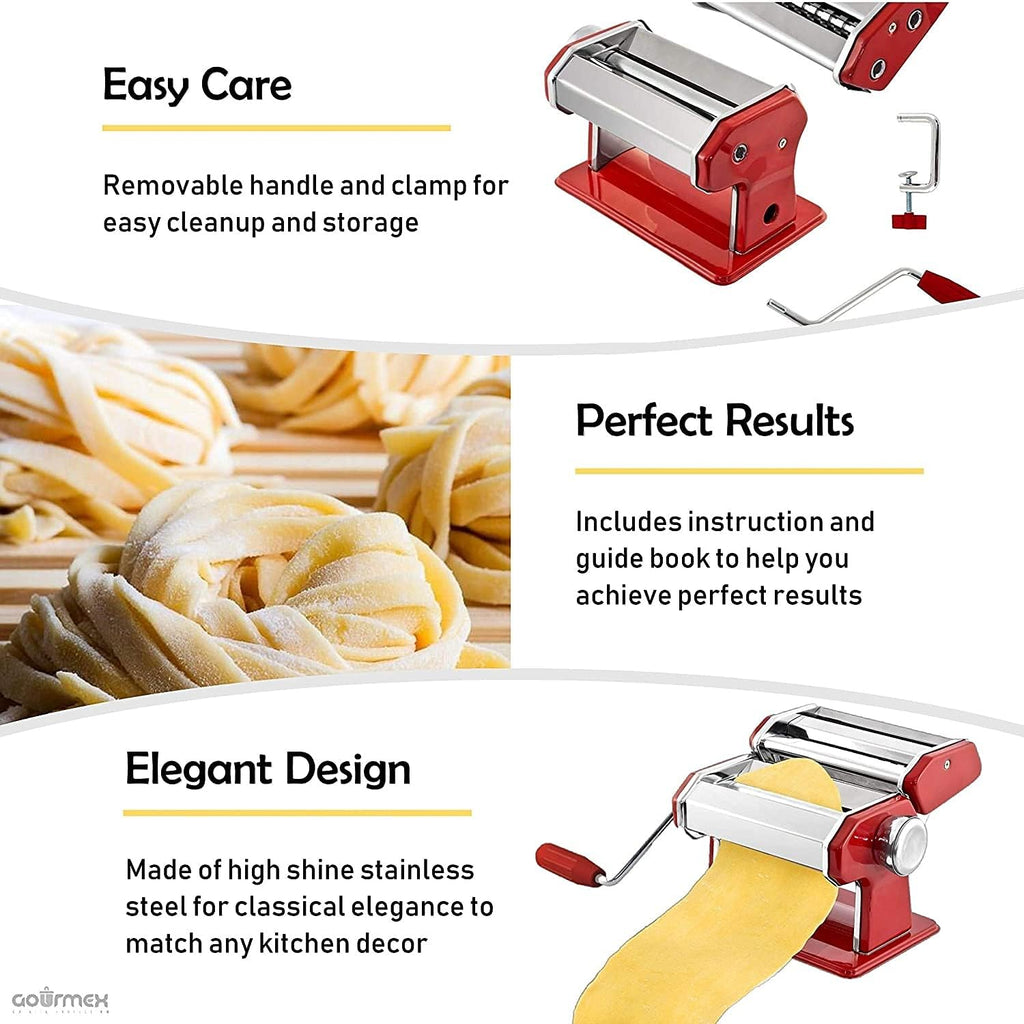 Stainless Steel Manual Pasta Maker Machine with 3 Cutters, 8.7 inches F80364