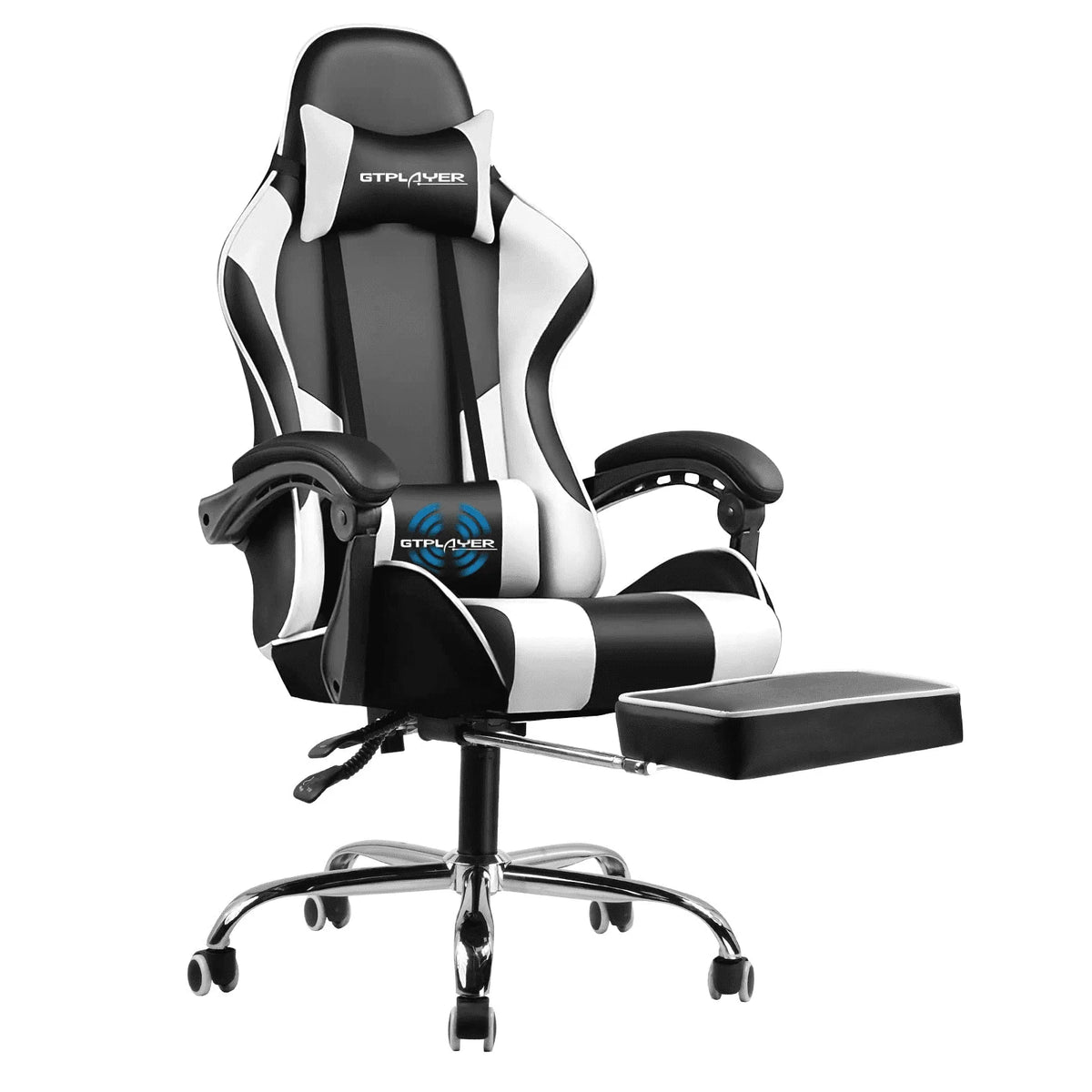 Blue Faux Leather Gaming Chair with Footrest I912728