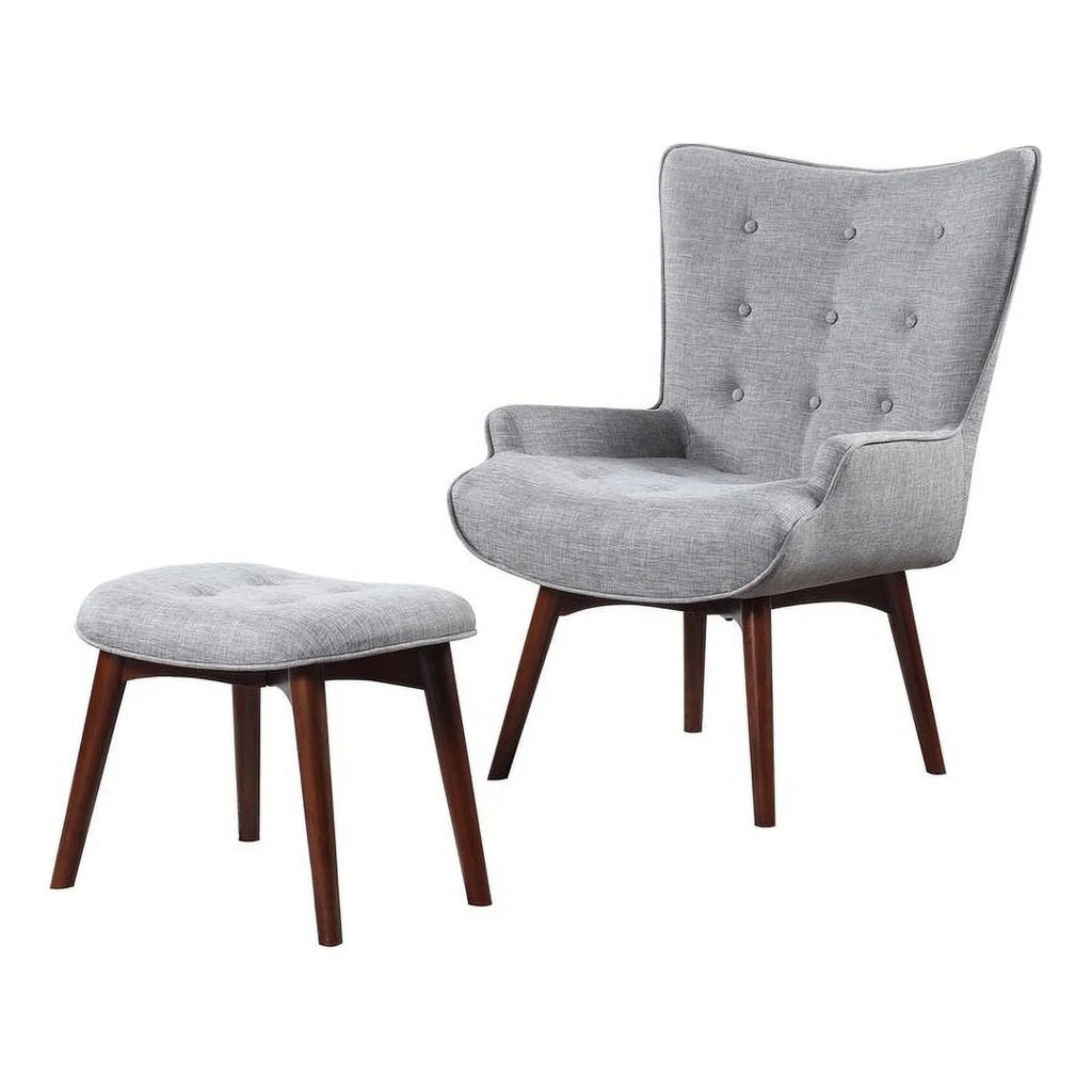 Grey and Brown Upholstered Accent Chair with Ottoman J85611